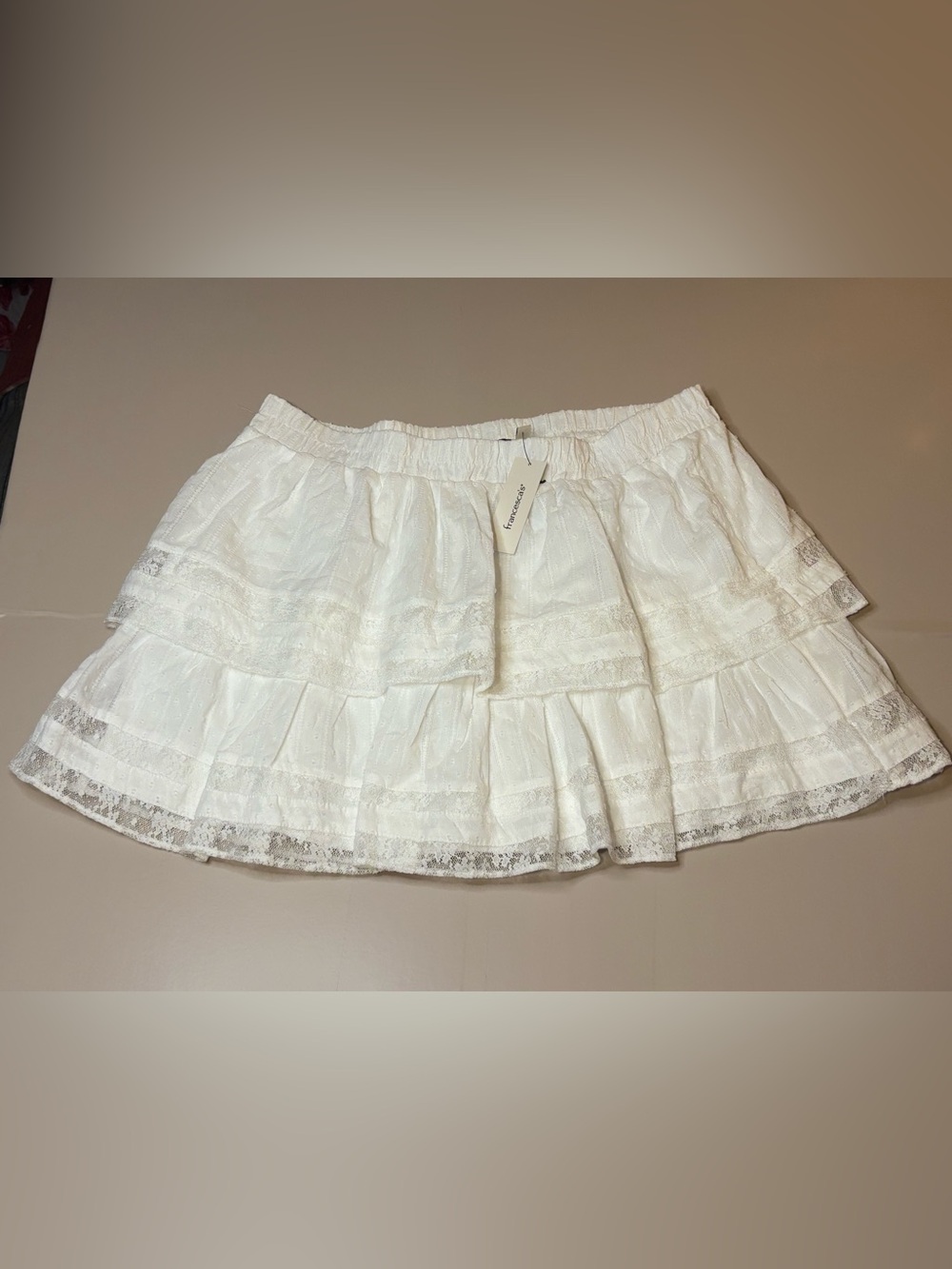 Francesca’s White Tiered Lace Skirt XL | Elastic Waist, Feminine Summer